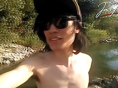 Jon Arteen is this slim Asian twink boy blinking a musical strip-tease on the river smiling showing his full pubes doing outdoor elated porn respecting a sneaker with an increment of underwear fetish sex videos in asian elated
